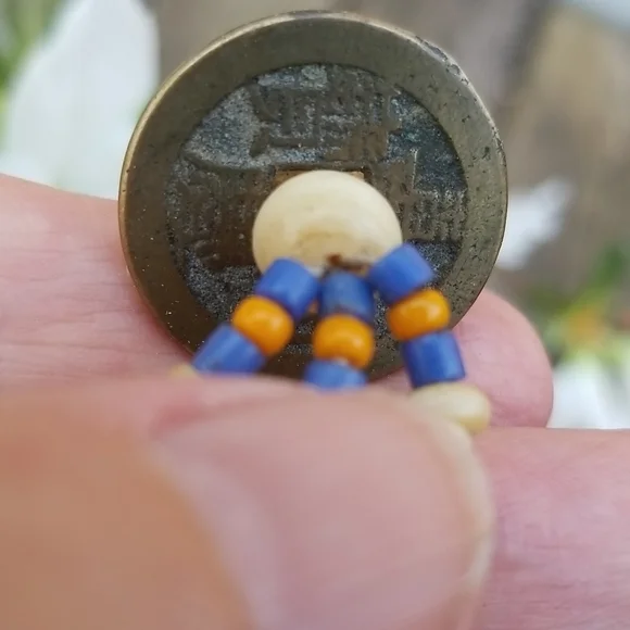 Beautiful Boho Asian Earrings with antique  coins and intricate carved beads - Picture 4 of 7